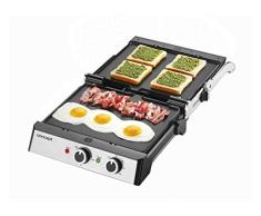 CONCEPT Hausgeräte GE2010 Elektrischer BBQ Kontaktgrill, 3 in 1, 180 aufklappbar, antihaftbeschichtete 4 Platten, 2000 W, Silber