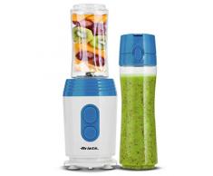 Ariete 572 Drink nGo Standmixer mit 2 Flaschen für 400 ml und 600 ml, BPA Free, Vakuumfunktion, 350 W, 4 Klingen Tritaghiaccio Edelstahl, weiß/blau