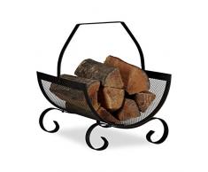 Relaxdays Kaminholzkorb schwarz, Brennholzkorb groß, Holzwiege Kamin, Feuerholzkorb Metall, HxBxT 40 x 33 x 38 cm, black