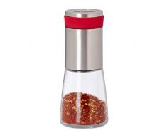Relaxdays Chilimühle, Edelstahl Gewürzmühle m. Kräuter Mahlwerk, 16 cm Mühle, silber-rot