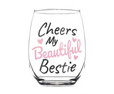 Cheers My Beautiful Bestie Stielloses Weinglas mit AufschriftCheers My Beautiful Bestie, 425 ml, BFF Geschenke für Frauen, Freundschaftsgeschenk für Ihre beste Freundin, Weinglas, süßes Weinglas