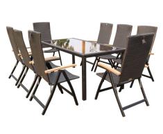 Ambientehome 64006 Sitzgruppe Essgruppe Malawi 9-teilige Klappstuhl, Polyrattan, gold / braun