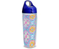 Tervis 1316320 Bright Mandala Edelstahl-Thermobecher mit Deckel, 340 ml Königsblau mit grauem Deckel 24 oz Water Bottle - Tritan farblos