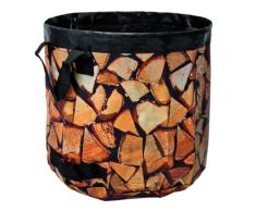 NOOR Kaminholz-Tasche 60L Ø 45 x 40 cm, bis zu 40 kg Tragkraft I Kaminholz-Korb aus reißfestem & stark belastbarem PP/PE-Gewebe I Feuerholz-Korb im schönem Holz-Design I Brennholz-Korb extra robust