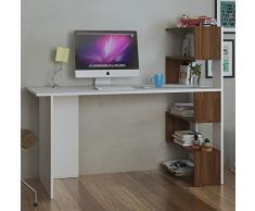 DELUXE Schreibtisch - Weià / Nussbaum - Computertisch - Workstation für Home Office in modernem Design