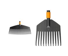 Fiskars Laubbesen, Werkzeugkopf, 25 Zinken, Breite 50 cm, Kunststoff-Zinken, Schwarz/Orange, QuikFit, 1000642 & Laubbesen, Werkzeugkopf, Klein, 11 Zinken, Breite 21,3 cm, Kunststoff-Zinken, QuikFit