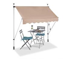 Relaxdays, beige Klemmmarkise, Balkon Sonnenschutz, einziehbar, Fallarm, ohne Bohren, höhenverstellbar, 200 cm breit