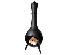 Esschert Design Terrassenofen, Terrassenkamin, bauchige Form, aus Gusseisen, Größe L, ca. 53 cm x 53 cm x 144 cm