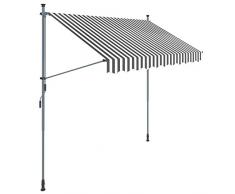 SONGMICS Klemmmarkise, 250 cm, Balkonmarkise, Sonnenschutz, Markise mit Gestell, Verstellbare Höhe 2-3 m, Grau-Weiß gestreift GSA253GW