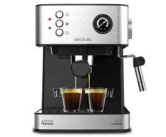 Cecotec Kaffeemaschine Power Espresso 20 Professionale.für 1-2 Tassen,20 bar, 15 L,Siebträger mit Doppelauslauf, Milchaufschäumdüse, Manometer,Tassenabstellfläche, 850 W, edelstahl