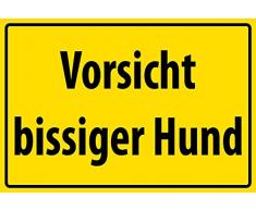 Schatzmix Vorsicht bissiger Hund gelber Schild Metal Sign deko Sign Garten Blech
