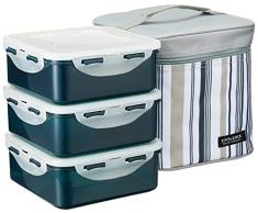 Lock & Lock Lunchbox Square 3er Set mit isolierter Streifentasche 6.7 x 6.7 x 7.1 inches grau