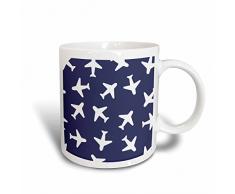 3dRose 28492_2 Cute Plane Print Navy Blue and White - Ceramic Mug Becher, keramik, mehrfarbig