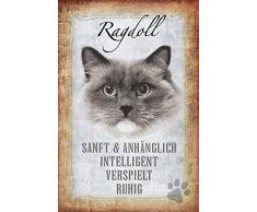 Schatzmix Katze steckbrief: Ragdoll Katze - sanft & anhänglich, intelligent, verspielt, ruhig Metal Sign deko Schild Blech Garten