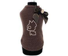 Trilly tutti Brilli Sunny Hund Pullover mit Swarovski Dekoration und Brosche, klein, braun