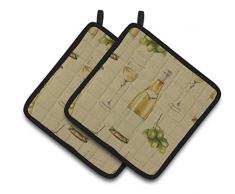 Caroline s Treasures weiß Wein auf Leinen Paar Topflappen, 7.5hx7.5 W, multicolor