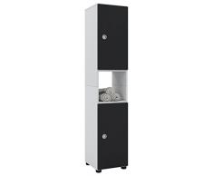 VCM Hochschrank Badschrank Schrank Standschrank Bad Möbel Badezimmer Regal Holz WeiÃ/Schwarz 152 x 31 x 30 cm Intola