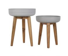 greemotion Pflanzschale Lissabon, 2er-Set, grau, Beine Akazienholz FSC 100 Prozent