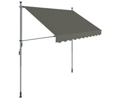 SONGMICS Klemmmarkise, 250 cm, Balkonmarkise, Sonnenschutz, Markise mit Gestell, Verstellbare Höhe 2-3 m, Grau GSA253GY
