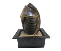 Dehner Zimmerbrunnen Lotus mit LED Beleuchtung, ca. 28 x 18 x 21 cm, Polyresin, grau