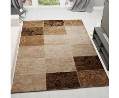 VIMODA Teppich Wohnzimmer Kurzflor Modern Meliert Kariert Marmor Muster Braun Beige, 120x170 cm