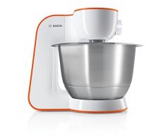 Bosch MUM5 StartLine Küchenmaschine MUM54I00, vielseitig einsetzbar, große Edelstahl-Schüssel (3,9l), Patisserie-Set aus Edelstahl, spülmaschinenfest, 900 W, weiß/orange