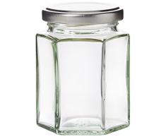 Nutleys Einmachgläser, Marmeladengläser mit silbernem Deckel, 190 ml, sechseckig, mit H1-Etiketten im Retro-Stil (24er-Pack)