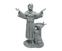 Design Toscano St. Francis Segen Religiöse Gartenstatue mit Vogeltrinkstelle, Polyresin, steingrau, 48 cm