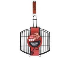 TableCraft BBQ Grillkorb mit Antihaftbeschichtung, Holzgriff, 58,4 cm, klein, Schwarz