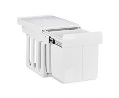 Relaxdays Mülltrennsystem Auszug, 2 Mülleimer, Einbau, für Schrank, Küche, 2 x 15 L, Kunststoff, HBT: 35x34x48cm, weiß