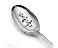 Drink Tea Read Book Be happy – Gravierter Löffel – Geschenk für Ihn – Geschenk für Sie – Liebhaber Geschenk – Löffel Geschenk – lustige Geschenke – Teelöffel – Beste Freunde Geschenke – Mama Geschenke