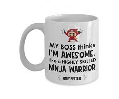 My Boss Thinks Im Awesome Kaffeetasse – Beste lustige lustige lustige Geschenkidee für Mitarbeiter – Arbeit Jahrestag Weihnachten Büro Ideen 11oz weiß