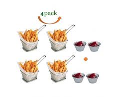 Mini Chips Fry Korb Edelstahl Fritteuse Körbe Sieb Pommes Frites Halter, Tisch, die Speisen Servieren Präsentation Werkzeug mit Bonus Sauce Cup
