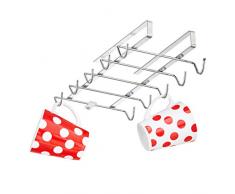 Relaxdays Tassenhalter Schrankeinsatz für 10 Tassen, Metall Tassenaufhänger Küche, Schrank, Regal, HBT 6x14x28cm, silber