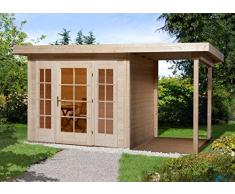 weka Gartenhaus Panorama 172 Gr.1, 21 mm, E-Glastür, 2 FP, Anbau 150 cm