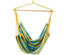 AMAZONAS Großer Hängesessel handgefertigt in Brasilien Brasil Lemon mit Querstab aus FSC Buchenholz 110 cm bis 150 kg gelb-türkis gestreift