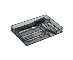 Relaxdays Besteckkasten, Schubladeneinsatz mit 6 Fächern, für Küchenbesteck, Mesh-Design, HxBxT 5,5x28x40,5 cm, schwarz