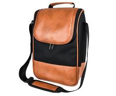 Frehore Wein Leder Tote Kühler isolierte Tasche 2 Flaschenträger Design für Mittagessen/Reise - Idee Geschenk für Frauen/Mann (Korkenzieher Opener Lagerung, Hellbraun)