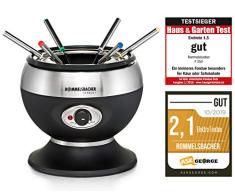 ROMMELSBACHER Fondue Set F 350 - wärmeisoliertes Cool Touch Gehäuse, stufenlose Temperaturregelung, herausnehmbarer Topf, Keramikbeschichtung, Kabel 1,9 m, 6 Fonduegabeln, 350 Watt, schwarz/Edelstahl