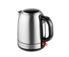 CONCEPT Hausgeräte RK3250 Wasserkocher mit 1,2 Liter Fassungsvermögen-360° rotierbar mit Wasserstandsanzeige, mit Filter, Exklusives Design, Edelstahl -silber/schwarz