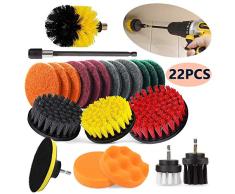 22 PCS Bohrmaschine Bürstenaufsatz Bohrbürsten Befestigung Scrubber Reinigung Kit Mit ausziehbarem langem Aufsatz, Reinigungskissen-Reinigungsset für Waschbecken Boden Fliesendichtmittel