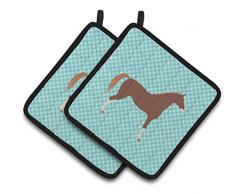 Carolines Treasures BB8098PTHD Common Strauß blau kariert dekorierter Topflappen, 19,1 x 19,1 cm, mehrfarbig Pferd - Hannoveraner 7.5 x 7.5 blau