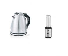 WMF Stelio Wasserkocher, 1,2 l, 2400 W, Wasserstandsanzeige beleuchtet, Kalk Wasserfilter, cromargan matt/silber & Kult X Mix & Go Smoothie Mini Standmixer, Smoothie Maker, 300 Watt, Tritan Flasche