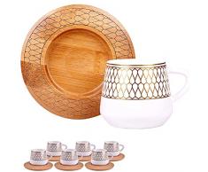 Alisveristime 12 Stück türkische griechische arabische Kaffee Espresso-Tasse Untertasse Porzellan Set arabische Muster Tassen (Hattat)