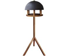 Esschert Design Futterhaus mit rundem Dach, Eichenholz, 3-beinig, Ø 35 x 110 cm, Futterstation für Wildvögel, schwarzes Runddach