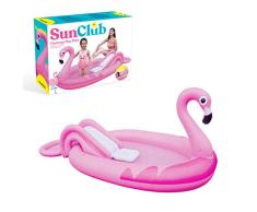 Sun Club Inflatable Play Paddling Pool with Water Spray, Slide and Aufblasbarer Flamingo Design Planschbecken mit Wassersprüh, Rutsche und Bälle, Rose