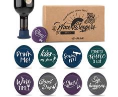 Whaline 8er Pack witzige Weinstopfen und Geschenk-Box, Silikon wiederverwendbare Verschlüsse, Flaschenversiegelungen mit lustigem Spruch für Weinflaschen und Bierflaschen