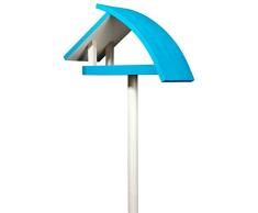 Luxus-Vogelhaus 31013e Design Vogelhaus New Wave aus Holz (Kiefer) für Garten, Balkon, mit Ständer, Schrägdach, Farbe: weiß-blau - Vogelhäuschen Vogel-Futterhaus