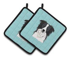 Caroline s Treasures Schachbrett blau Border Collie Paar Topflappen bb1179pthd, 7.5hx7.5 W, multicolor