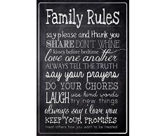 Schatzmix Family Rules Familien Regeln lustig spruchschild Metal Sign deko Sign Garten Blech